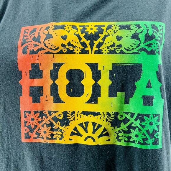Old Navy Grey Hola Latin Graphic Red Yellow Green Tee Womens Large - Picture 2 of 5